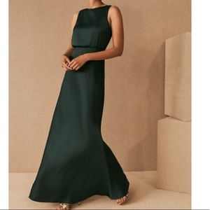 BHLDN Beckett Satin Charmeuse Maxi Dress size 8. Dark Emerald Color
